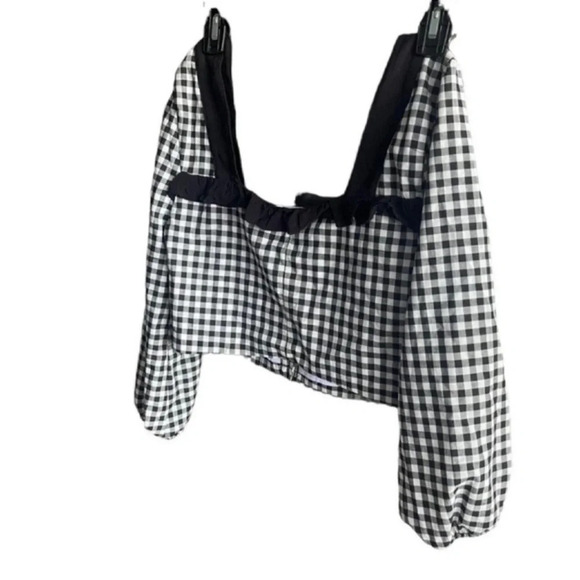 BCBGeneration Crop Top Ruffled Gingham Black White Blouse Top Shirt Sz S NWT $78 - Picture 11 of 13